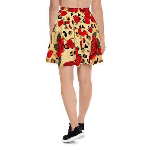 ANIMAL PRINT RED ROSES SKATER SKIRT