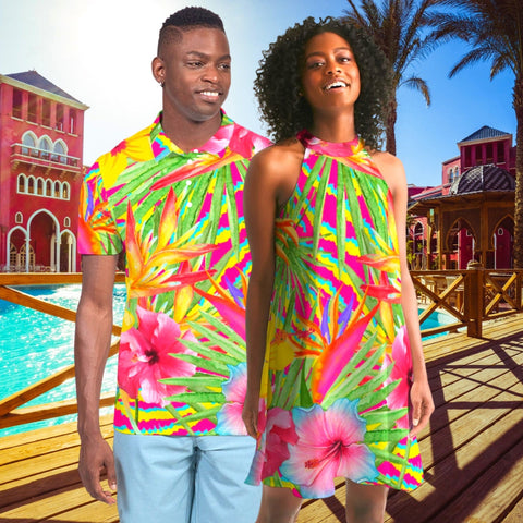 Paradise Island Floral Matching Couples Outfits