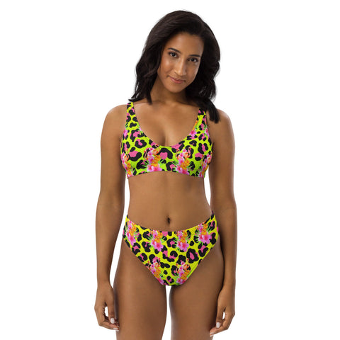 Animal Print Flamingos Women's High Waist Bikini Swimsuit Set