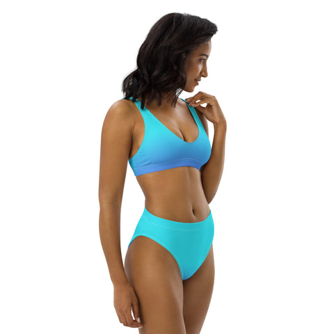Bahama Blue Ombre Women's High Waist Bikini Swimsuit Set