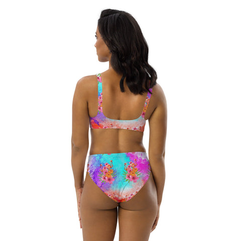 Watercolor Flamingos Women's High Waist Bikini Swimsuit Set