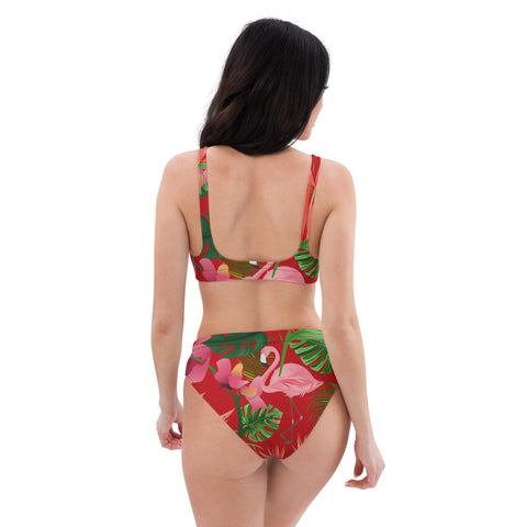 Pink Flamingo Red High Waist Women's Bikini Swimsuit Set