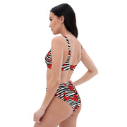 Zebra Print Red Roses Women's High Waist Bikini Swimsuit Set
