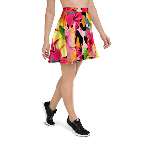 ANIMAL PRINT ISLAND FLOWERS SKATER SKIRT