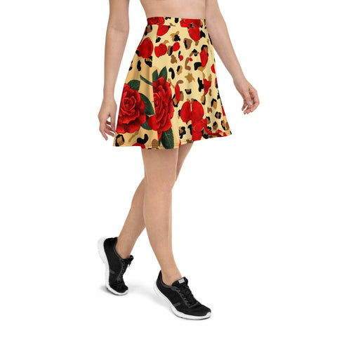 ANIMAL PRINT RED ROSES SKATER SKIRT