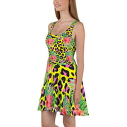 Tropical Animal Print Hibiscus Skater Dress