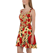 Animal Print Red Roses Skater Dress