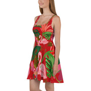 Tropical Pink Flamingo Red Skater Dress