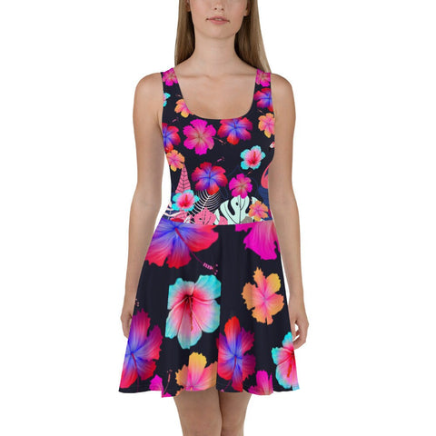 Floral Hibiscus Flamingo Skater Dress