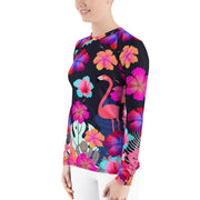 Floral Hibiscus Flamingos Women's Rash Guard