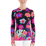 Floral Hibiscus Flamingos Women's Rash Guard