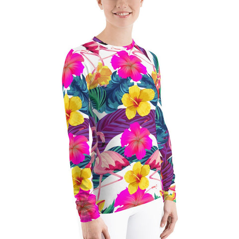 Floral Flamingos Women's Rash Guard