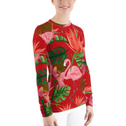 Pink Flamingo Women's Red Rash Guard