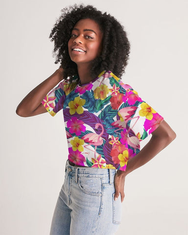 Floral Flamingos Women's Cropped Top