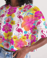 Flamingos Hibiscus Floral Women's Cropped Top