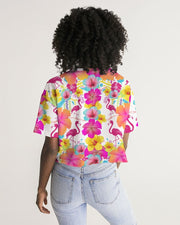 Flamingos Hibiscus Floral Women's Cropped Top