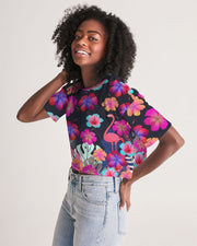 Floral Hibiscus Flamingos Women's Cropped Top