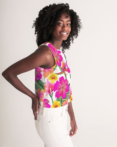 Hibiscus Paradise Floral Women’s Cropped Tank Top