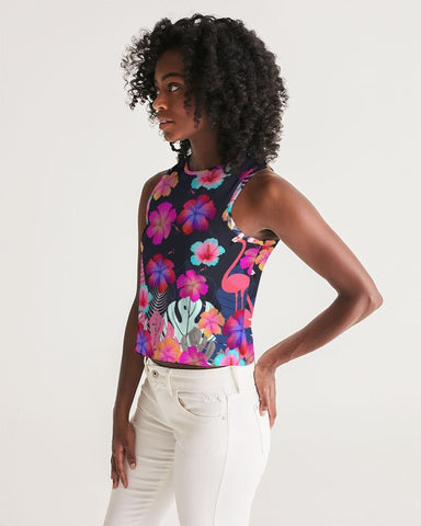 Floral Hibiscus Flamingos Women’s Cropped Tank Top