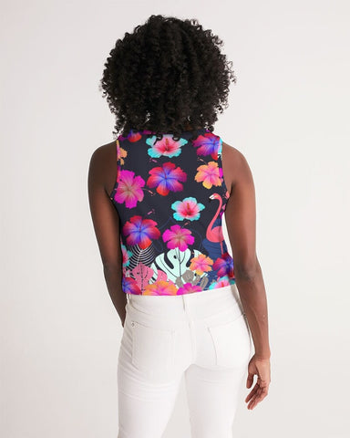 Floral Hibiscus Flamingos Women’s Cropped Tank Top