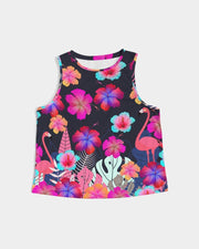 Floral Hibiscus Flamingos Women’s Cropped Tank Top