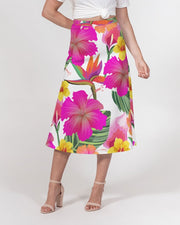 Hibiscus Paradise Floral Women’s A Line Midi Skirt