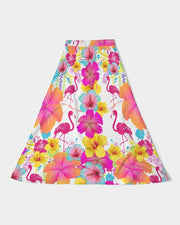 Flamingos Hibiscus Floral Women’s A Line Midi Skirt