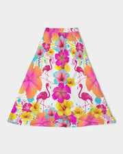 Flamingos Hibiscus Floral Women’s A Line Midi Skirt