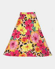 Animal Print Island Flowers Women’s A Line Midi Skirt