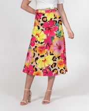 Animal Print Island Flowers Women’s A Line Midi Skirt