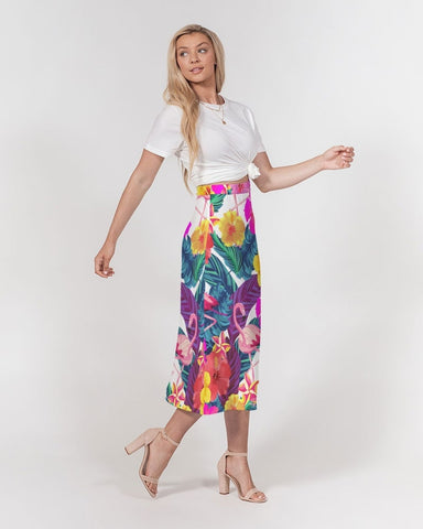 Floral Flamingos Women’s A Line Midi Skirt