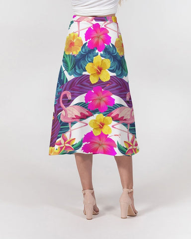 Floral Flamingos Women’s A Line Midi Skirt