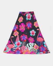 Floral Hibiscus Flamingos Women’s A Line Midi Skirt