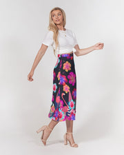 Floral Hibiscus Flamingos Women’s A Line Midi Skirt