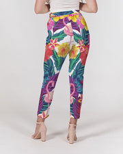 Floral Flamingos Women's Belted Tapered Pants