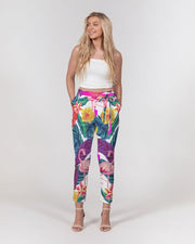 Floral Flamingos Women's Belted Tapered Pants