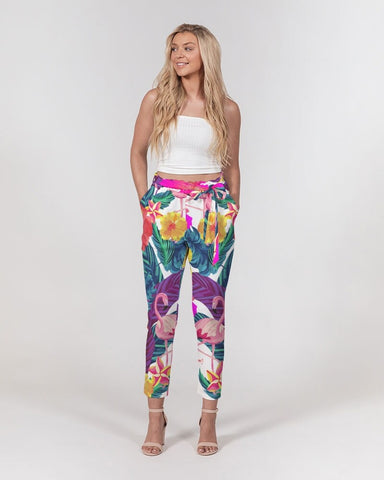 Floral Flamingos Women's Belted Tapered Pants