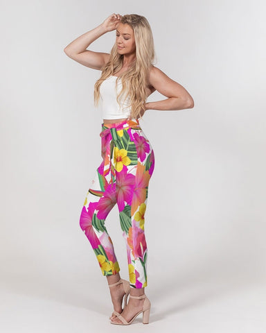 Hibiscus Paradise Floral Women's Belted Tapered Pants