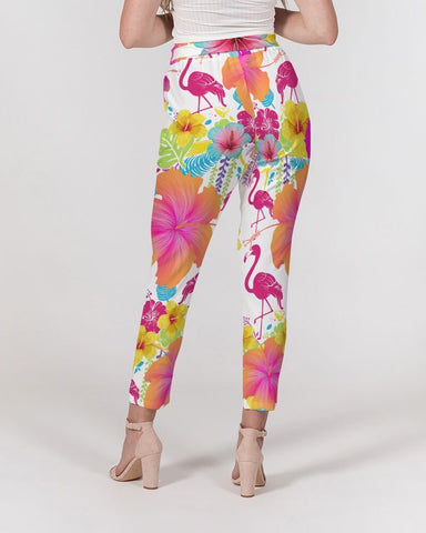 Flamingos Hibiscus Floral Women's Belted Tapered Pants