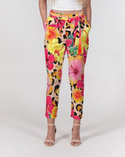 Animal Print Island Flowers Women's Belted Tapered Pants