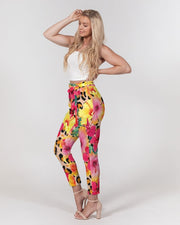 Animal Print Island Flowers Women's Belted Tapered Pants