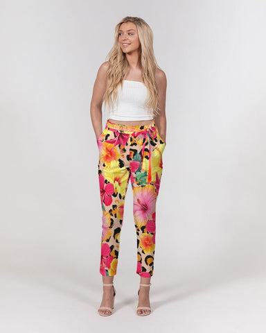 Animal Print Island Flowers Women's Belted Tapered Pants