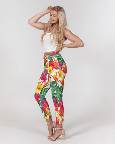 Bird of Paradise Floral Women's Belted Tapered Pants