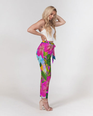 Tropical Floral Women's Belted Tapered Pants