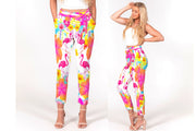 Flamingos Hibiscus Floral Women's Belted Tapered Pants