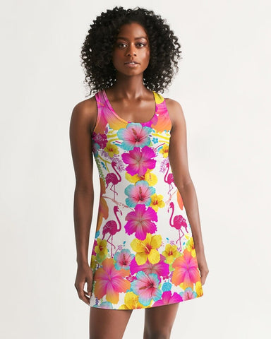 Flamingos Hibiscus Floral Racerback Dress