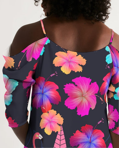 Floral Hibiscus Flamingos Cold Shoulder Dress