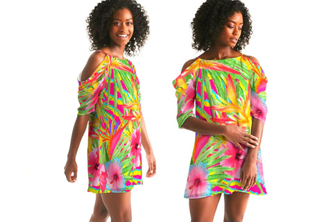 Tropical Paradise Floral Cold Shoulder Dress for Women