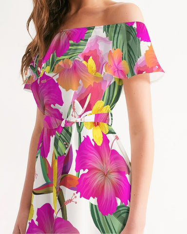 Hibiscus Paradise Floral Off Shoulder Dress