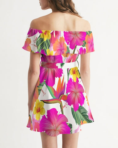 Hibiscus Paradise Floral Off Shoulder Dress